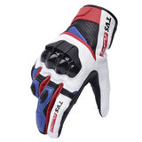 TVS Racing Race Riding Gloves for Men | Thermo-Plastic Rubber Protection, Touch Screen Compatible, Visor Wiper (White & Blue)