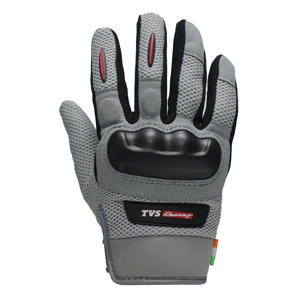 TVS Racing Street Riding Gloves – PVC & Carbon Protection, Touch Screen Compatible, All-Weather Comfort (Grey)