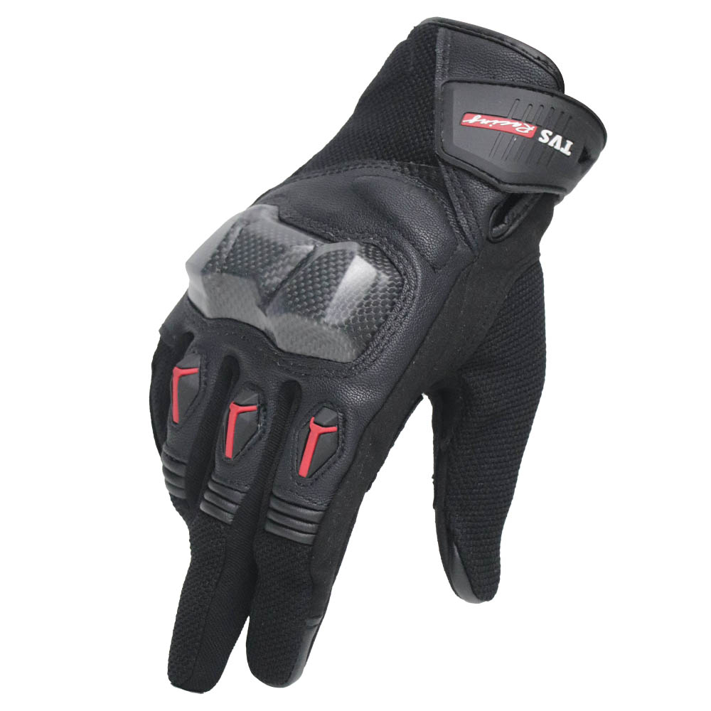 TVS Racing Riding Gloves for Men | Mesh Ventilation, TPR Knuckle Protection, Touch Screen Compatible, Black