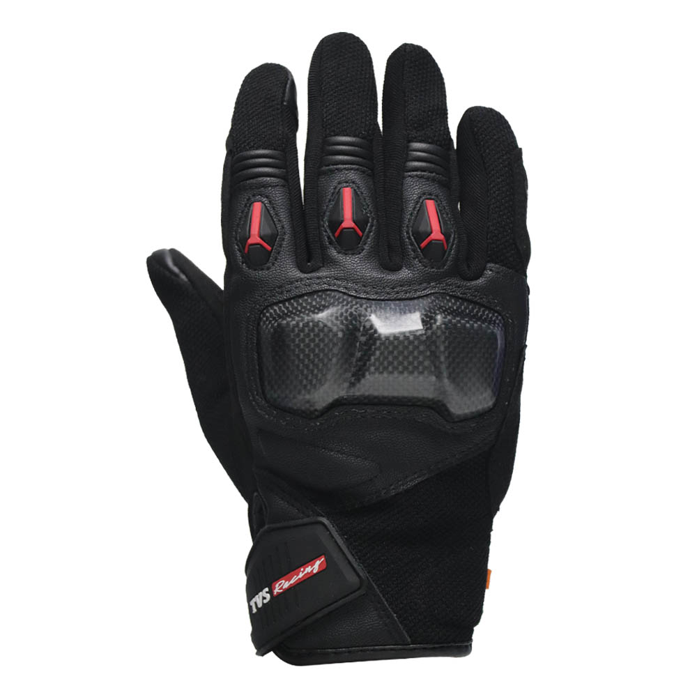 TVS Racing Riding Gloves for Men | Mesh Ventilation, TPR Knuckle Protection, Touch Screen Compatible, Black