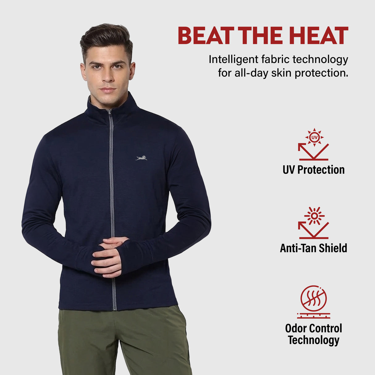 TVS Sunscreen Jacket for Men | UPF 50+ UV Protection | Lightweight, Breathable & Quick-Dry Jacket | Odor Control Technology | Anti-Tan Shield | Summer Jacket for Men