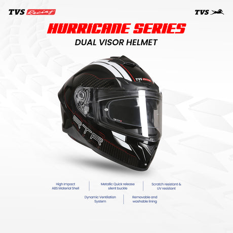 TVS Racing Hurricane Series Full Face Dual Visor Helmet for Men | Premium Bike Helmets with ABS Shell, UV Paint | Quick Release System | Aerodynamic Design | ECE, DOT & ISI Certified